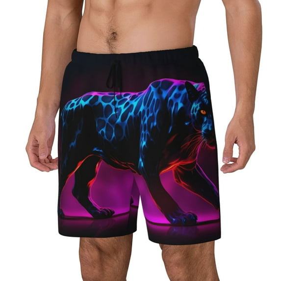 Haiem Futuristic Purple Panther A、 Mens Swim Trunks with Compression Liner 2 in 1 Swimming Shorts Stretch Swimwear Quick Dry,Board Shorts-Medium