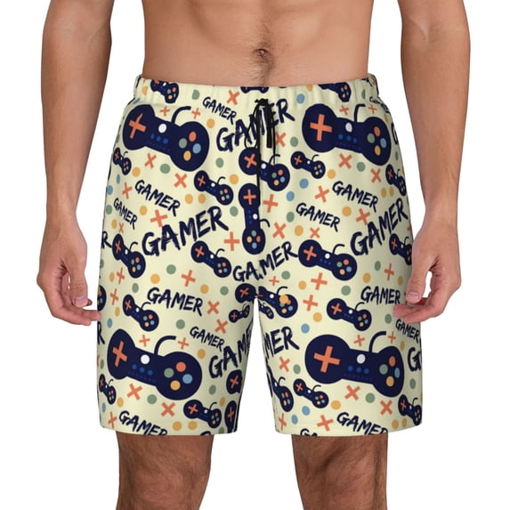 Haiem Game Controller Mens Swim Trunks with Compression Liner 2 in 1 Swimming Shorts Stretch Swimwear Quick Dry,Board Shorts-XX-Large