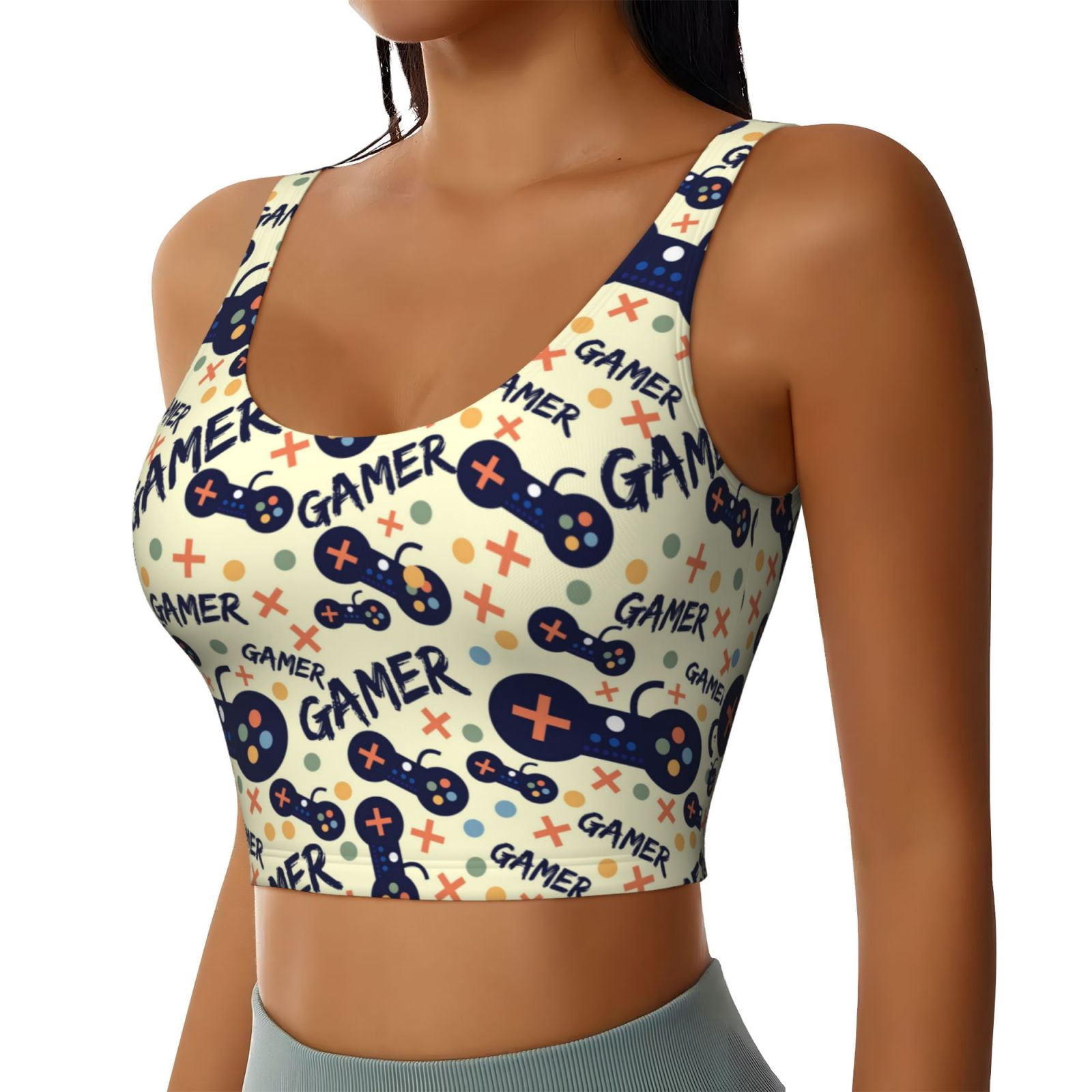Working Controller Bra Haiem Game Controller Pattern Womens Sports Bra - U Neck Padded Low ...