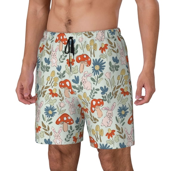 Haiem Garden Of Little Bunnies Mens Swim Trunks with Compression Liner 2 in 1 Swimming Shorts Stretch Swimwear Quick Dry,Board Shorts-Small