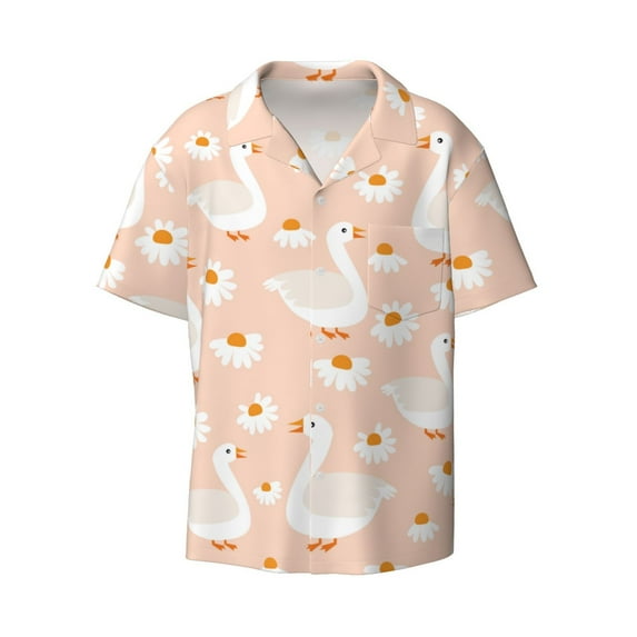 Haiem Geese and Flower Men's Casual Shirts Short Sleeve Button Down Shirts Fashion Textured Summer Beach Shirt-4X-Large
