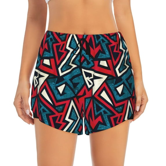 Haiem Geometric Elements Women's 2 in 1 Running Shorts - Lightweight Athletic Workout Gym Yoga Breathable Sports Shorts Liner with Phone Pockets-