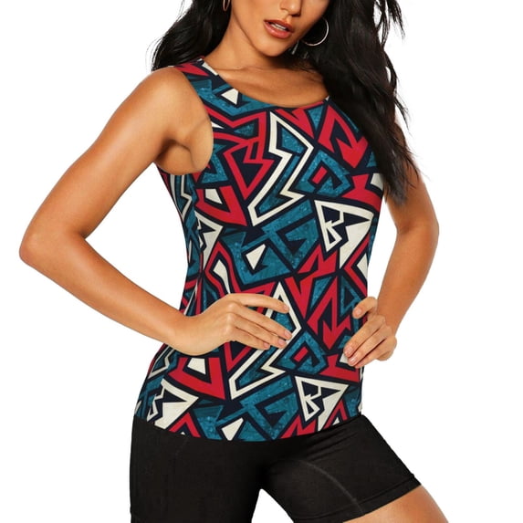 Haiem Geometric Elements Workout Tank Tops for Women, Athletic Sports Slim-Fit Tank Tops, Compression Sleeveless Dry Fit Shirts,Athletic Shirt-X-Large