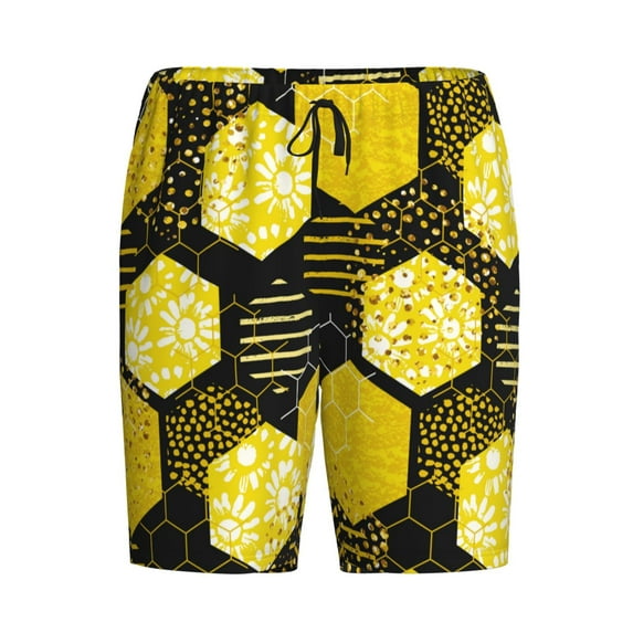 Haiem Geometric Pattern with Bee Men's Pajama Short with Soft Woven Cotton Elastic Waistband Sleep Short-3X-Large