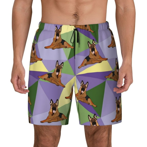 Haiem German Shepherd Dog Mens Swim Trunks with Compression Liner 2 in 1 Swimming Shorts Stretch Swimwear Quick Dry,Board Shorts-XX-Large