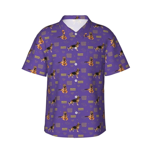 Haiem German Shepherd Dog Printed Hawaiian Shirt for Men - Men’s Casual Beach Summer Shirts - Stretch Fabric with Modern Fit-Small