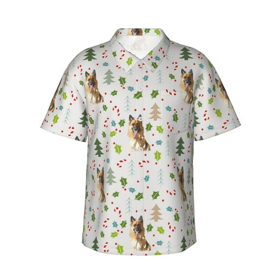 Haiem German Shepherd Dog Printed Hawaiian Shirt for Men - Men’s Casual Beach Summer Shirts - Stretch Fabric with Modern Fit-Small