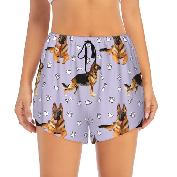 Haiem German Shepherd Dog Women's 2 in 1 Running Shorts - Lightweight Athletic Workout Gym Yoga Breathable Sports Shorts Liner with Phone Pockets-