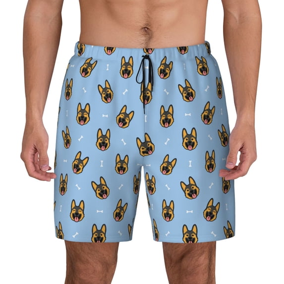 Haiem German Shepherd Puppy Mens Swim Trunks with Compression Liner 2 in 1 Swimming Shorts Stretch Swimwear Quick Dry,Board Shorts-X-Large