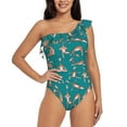 thumbnail image 1 of Haiem Giraffes Doing Various Yoga Women's One Piece Swimsuits Tummy Control One Shoulder Bathing Suits Ruffle Swimwear-XX-Large, 1 of 8