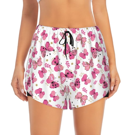 Haiem Girl Butterfly Women's 2 in 1 Running Shorts - Lightweight Athletic Workout Gym Yoga Breathable Sports Shorts Liner with Phone Pockets-X-Large