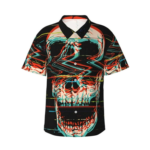 Haiem Glitch Screaming Skull Printed Hawaiian Shirt for Men - Men’s Casual Beach Summer Shirts - Stretch Fabric with Modern Fit-Medium