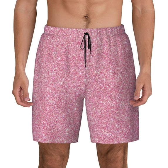 Haiem Glitter Pink Mens Swim Trunks with Compression Liner 2 in 1 Swimming Shorts Stretch Swimwear Quick Dry,Board Shorts-3X-Large