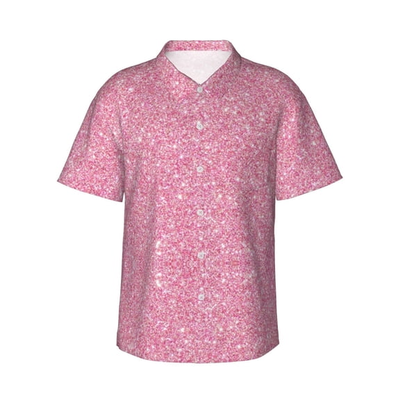 Haiem Glitter Pink Printed Hawaiian Shirt for Men - Men’s Casual Beach Summer Shirts - Stretch Fabric with Modern Fit-3X-Large