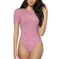 thumbnail image 1 of Haiem Glitter Pink Women's Crew Neck Short Sleeve Bodysuit Tops Stretchy Slim Basic-X-Large, 1 of 9