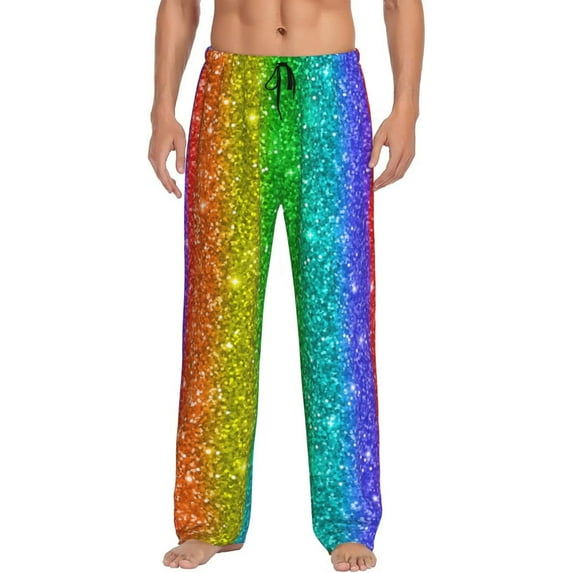 Haiem Glitter Rainbow Men's Pajama Pants Ultra Lightweight Pjs Bottoms Sleepwear Bottom Pants with Pocket Drawstring-Medium