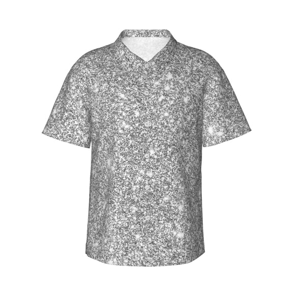 Haiem GlitterSilver Printed Hawaiian Shirt for Men - Men’s Casual Beach Summer Shirts - Stretch Fabric with Modern Fit-3X-Large
