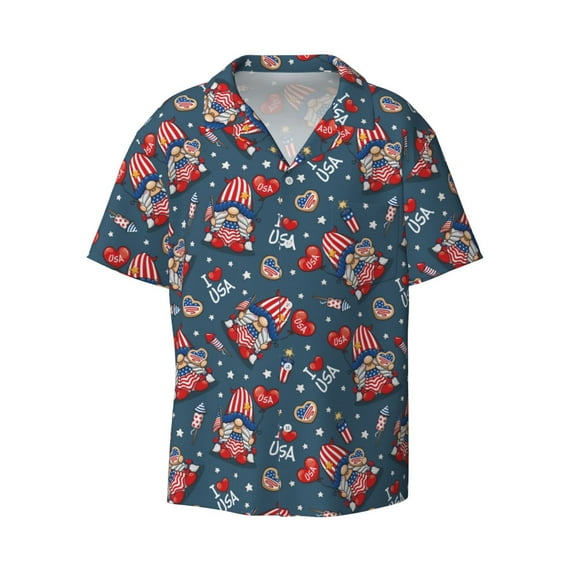 Haiem Gnome Love USA Men's Casual Shirts Short Sleeve Button Down Shirts Fashion Textured Summer Beach Shirt-4X-Large