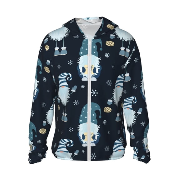 Haiem Gnome and Snowflakes UPF 50+ Fishing Shirts for Men Long Sleeve UV Sun Protection Hoodie Non-Mask Outdoor Hiking Shirts