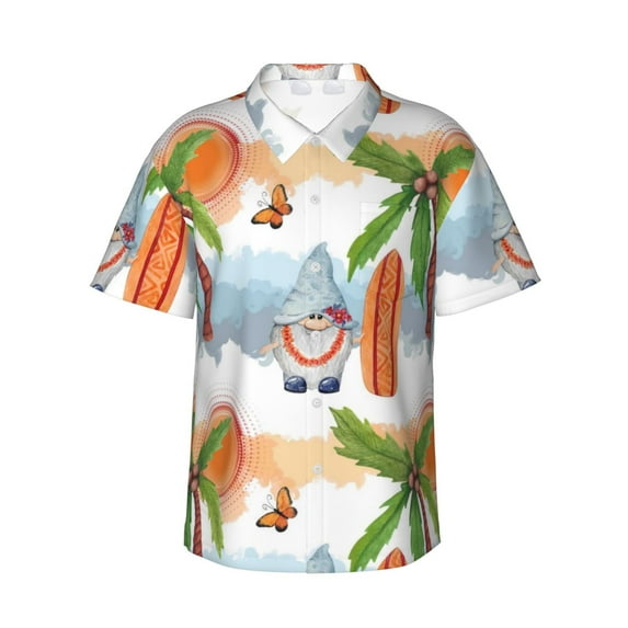 Haiem Gnome and Surfing Printed Hawaiian Shirt for Men - Men’s Casual Beach Summer Shirts - Stretch Fabric with Modern Fit-XX-Large