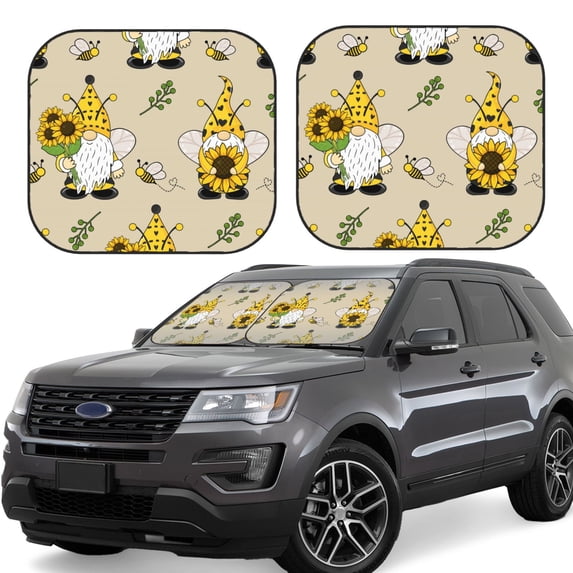 Haiem Gnomes Bees And Sunflowers Car Windshield Sun Shade (2 Pieces) Foldable Windshield Sun Shade Car Accessories for Truck SUV Pickup-Large