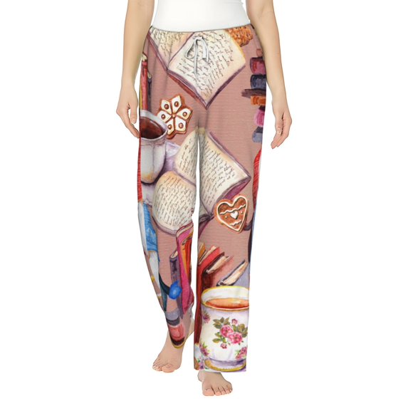 Haiem Gnomes Books Tea Cups Women's Pajama Pants Ultra Lightweight Pjs Bottoms Sleepwear Bottom Pants With Pocket Drawstring-Medium