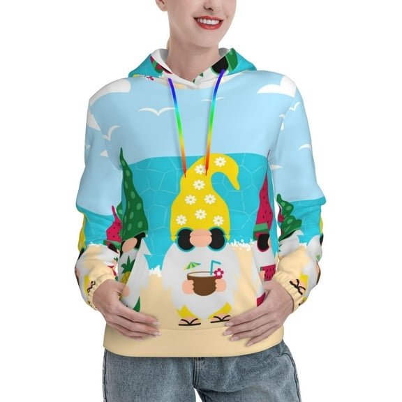 Haiem Gnomes On The Beach for Women's Fashion Hoodies & Sweatshirts with Kangaroo Pocket,Hooded Sweatshirt with Eye-catching Drawstrings-Large