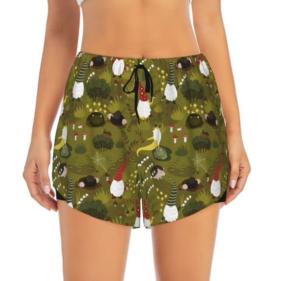 Haiem Gnomes Playing in the Garden Women's 2 in 1 Running Shorts - Lightweight Athletic Workout Gym Yoga Breathable Sports Shorts Liner with Phone Pockets-Medium