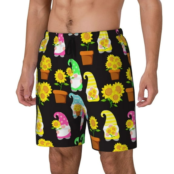 Haiem Gnomes With Sunflowers Mens Swim Trunks with Compression Liner 2 in 1 Swimming Shorts Stretch Swimwear Quick Dry,Board Shorts-X-Large
