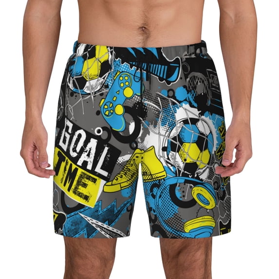 Haiem Goal Time Mens Swim Trunks with Compression Liner 2 in 1 Swimming Shorts Stretch Swimwear Quick Dry,Board Shorts-XX-Large