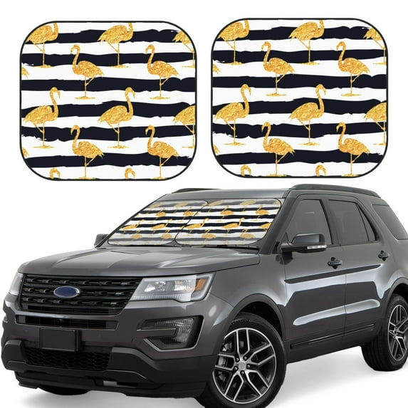 Haiem Gold Flamingo Car Windshield Sun Shade (2 Pieces) Foldable Windshield Sun Shade Car Accessories for Truck SUV Pickup-Medium