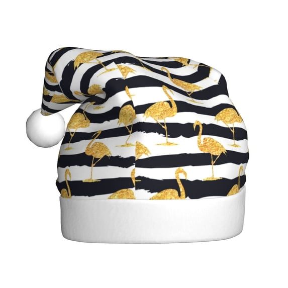Haiem Gold Flamingo Pattern Santa Hat Confortable Velvet Christmas Hat for Christmas Party Favors Fit for Adults Men Women