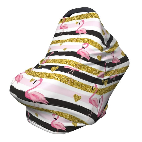 Haiem Gold Glittering Hearts and Flamingos Baby Nursing Cover & Nursing Poncho - Multi Use Cover for Baby Car Seat Canopy, Stroller Cover, 360°Full Privacy Breastfeeding Coverage