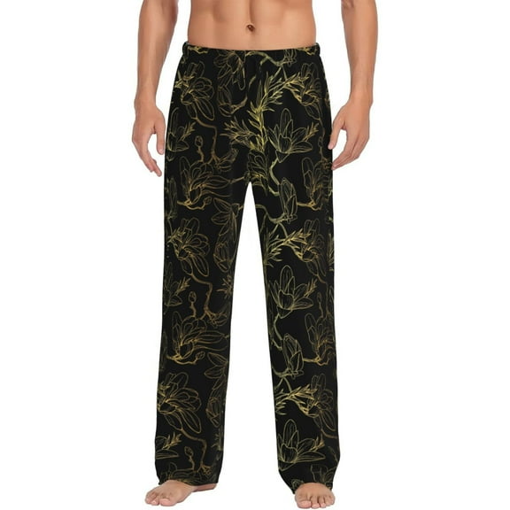 Haiem Gold Gloss Outline Floral Men's Pajama Pants Ultra Lightweight Pjs Bottoms Sleepwear Bottom Pants With Pocket Drawstring-Small