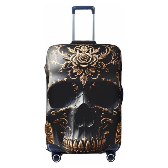 Haiem Gold Pattern Black Skull Luggage Cover Printed Suitcase Covers for Luggage Elastic Washable Suitcase Protector Fits 18-32 Inch Luggage-Medium