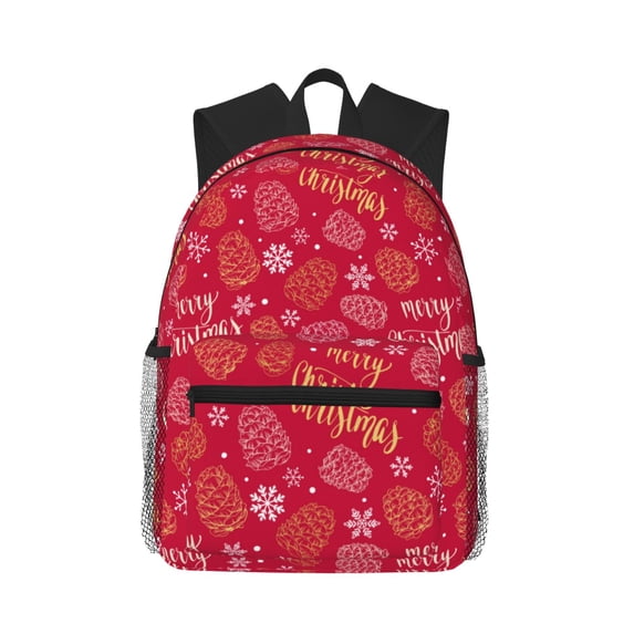 Haiem Gold Pinecone Merry Christmas A Lightweight Backpack for School, Classic Basic Water Resistant Casual Daypack for Travel with Bottle Side Pockets