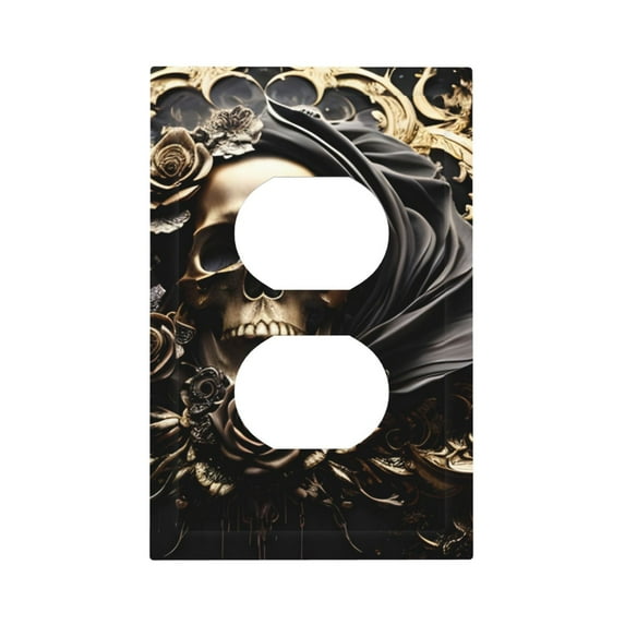 Haiem Gold Rose Skull Pattern Decorative Wall Plates, 1-Gang 5.0" x3.0", Unbreakable Thermoplastic Faceplate Cover for Decorator Receptacle Outlet & Switch-Style S