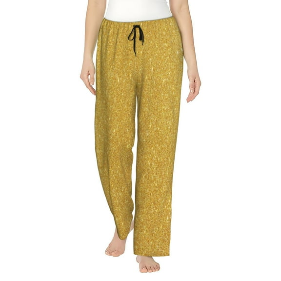 Haiem Gold Shiny Women's Pajama Pants Ultra Lightweight Pjs Bottoms Sleepwear Bottom Pants With Pocket Drawstring-Small