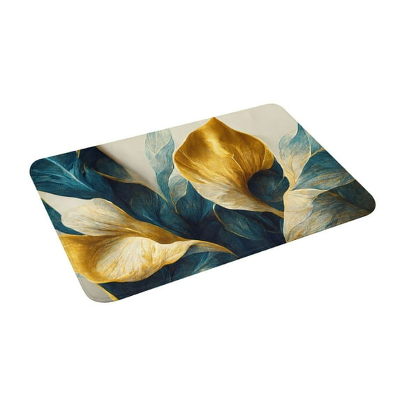 Haiem Golden Blue Leaf Design Front Door Mat Indoor Outdoor Entrance, Waterproof All-Season, All-Weather Doormat, Durable Flannel Fabric, Fade Resistant, Low Profile, 16x24in