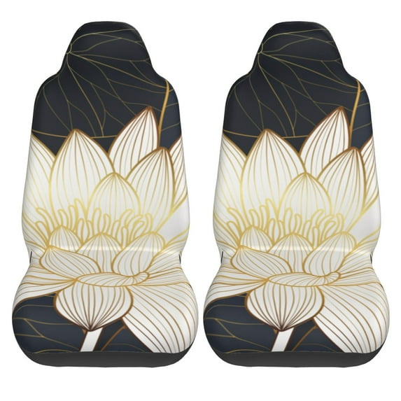 Haiem Golden Lotus Printed Car Seat Covers Set of 2, Universal Fit Car Seat Covers,Protective Seat Covers,Comfortable Car Seat Covers, Easy Installation Seat Covers