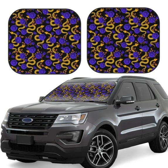 Haiem Golden Snake And Purple Rose Car Windshield Sun Shade (2 Pieces) Foldable Windshield Sun Shade Car Accessories for Truck SUV Pickup-Small
