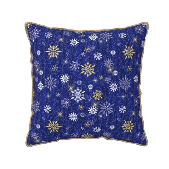 Haiem Golden Snowflakes Royal Blue Print Velvet Soft Solid Decorative Square Throw Pillow Covers Set with Elegant Piping Christmas Cushion Case for Sofa Bedroom Car-16"x16"
