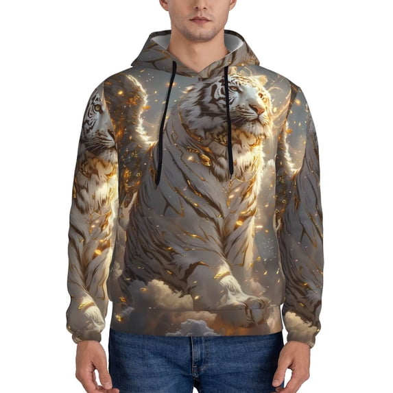 Haiem Golden White Tiger Patterned Men's Hoodie with Kangaroo Pocket - Ideal Pullover Sweatshirt for Daily Wear, Travel, and Home-3X-Large