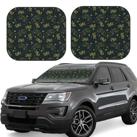 Haiem Golden line fox Car Windshield Sun Shade (2 Pieces) Foldable Windshield Sun Shade Car Accessories for Truck SUV Pickup-Medium