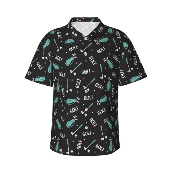 Haiem Golf Bags And Balls Printed Hawaiian Shirt for Men - Men’s Casual Beach Summer Shirts - Stretch Fabric with Modern Fit-Small
