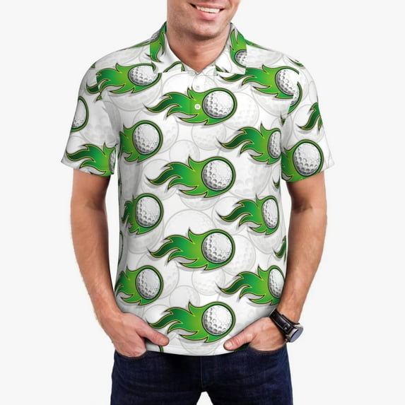 Haiem Golf balls Pattern Mens Polo Shirts Quick Dry Short Sleeve Golf T Shirt Performance Moisture Wicking Casual Workout-Medium