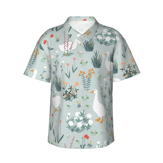 Haiem Goose and Doodle Flowers Printed Hawaiian Shirt for Men - Men’s Casual Beach Summer Shirts - Stretch Fabric with Modern Fit-X-Large