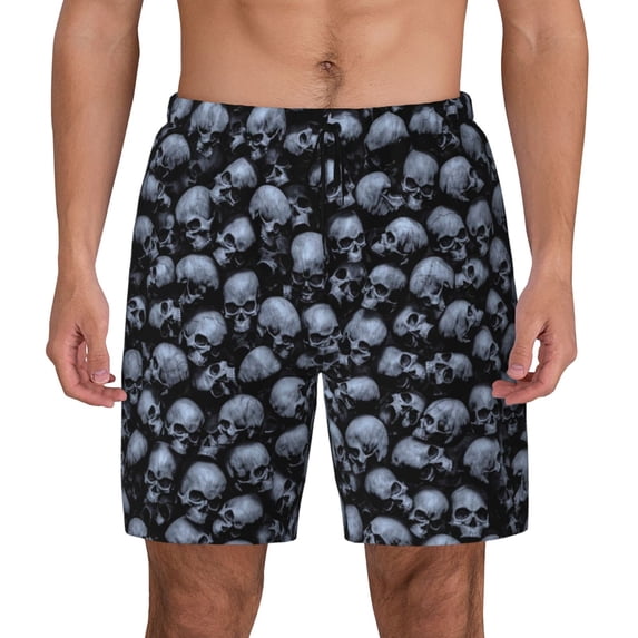 Haiem Gothic Skull Mens Swim Trunks with Compression Liner 2 in 1 Swimming Shorts Stretch Swimwear Quick Dry,Board Shorts-Medium