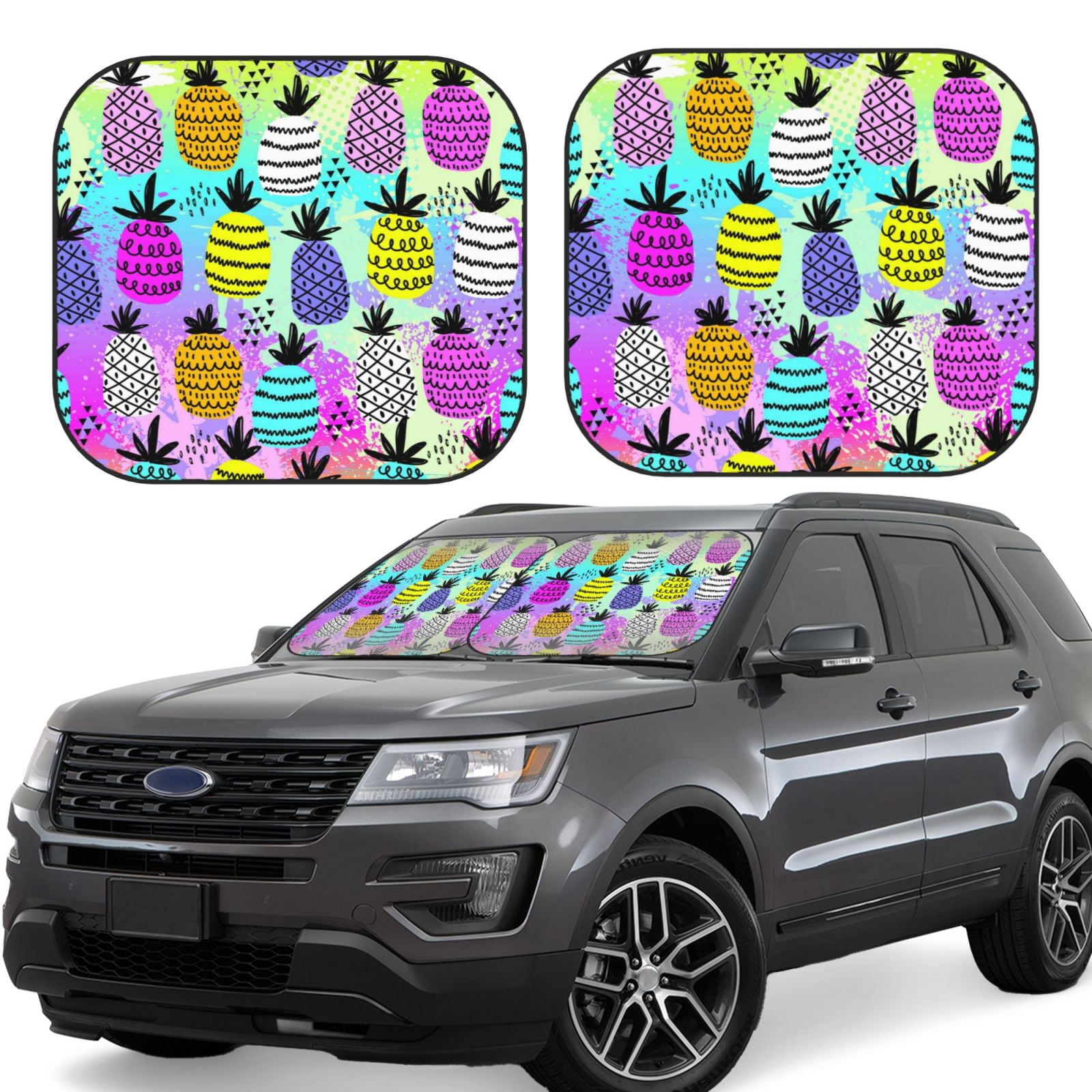 Haiem Graffiti Pineapples Car Windshield Sun Shade (2 Pieces) Foldable