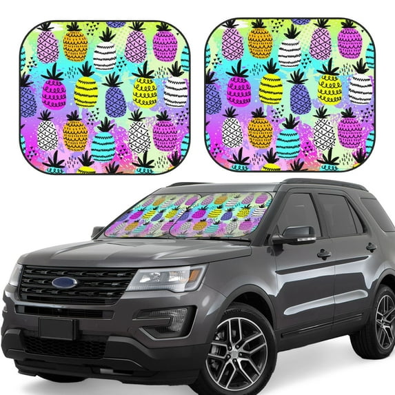 Haiem Graffiti Pineapples Windshield Sun Shade: Universal Foldable 2-Piece Car Front Window Sunshade - Blocks Uv Rays, And Reduces Heat,Essential Car Accessory Large